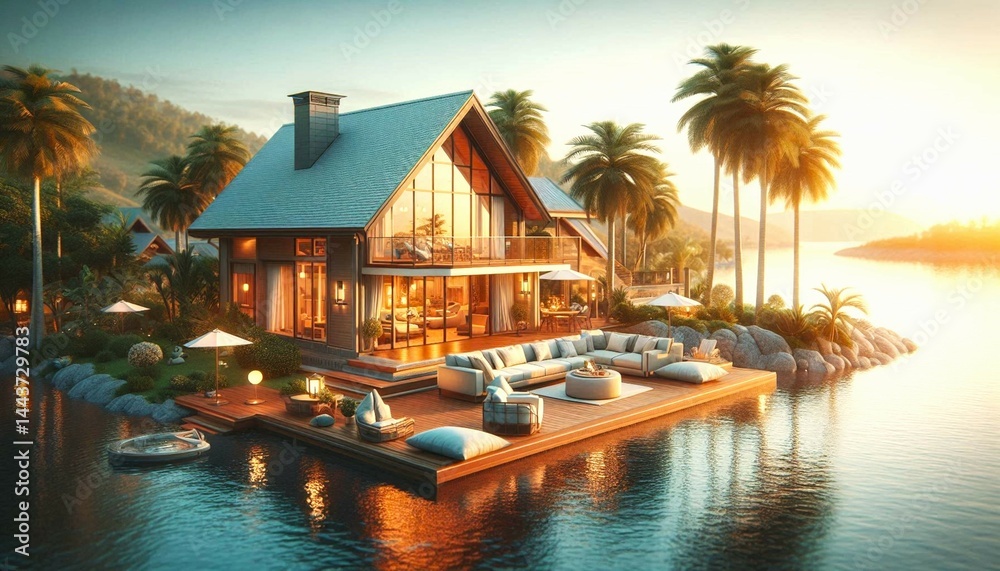 Fototapeta premium Beauty tropical resort at sunset