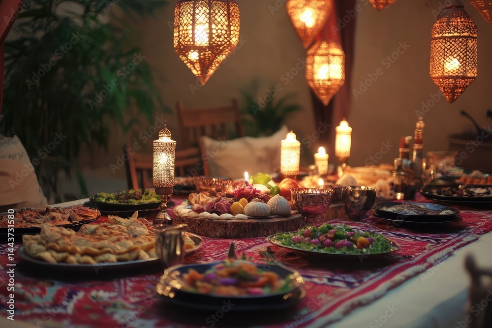 Fototapeta premium Ramadan tables. AI generated illustration.