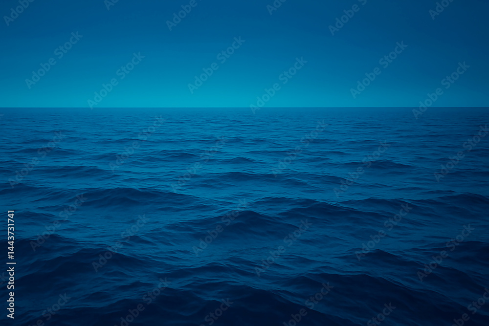 Obraz premium Calm Deep Blue Ocean at Dusk - Serene Open Water Horizon with Gentle Waves under Twilight Sky, Tranquil Seascape for publication, poster, calendar, post, screensaver, wallpaper, postcard, cover, web