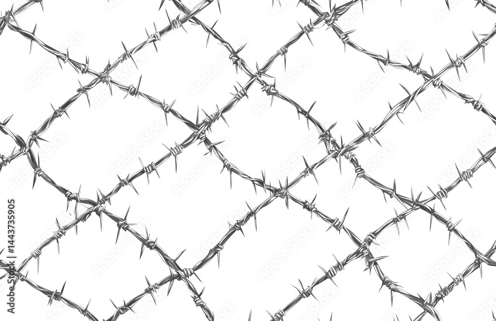 Barbed wire fence detail against a dark background creating a barrier texture Barbed wire fence detail against a dark background creating a barrier texture