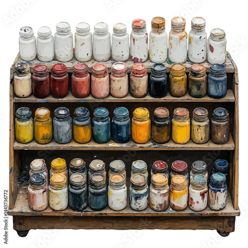 watercolor of Paint Easel With Unfinished Artwork, vector, isolated on a white background.