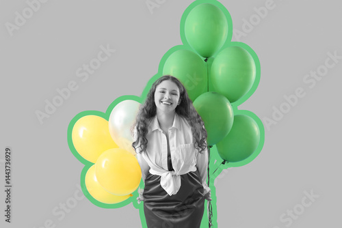 Young woman with balloons o...