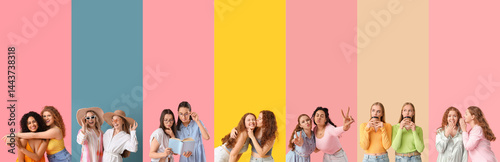 Set of young happy women on...