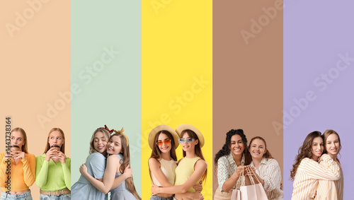 Set of young happy women on...