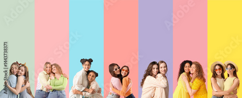 Set of young happy women on...