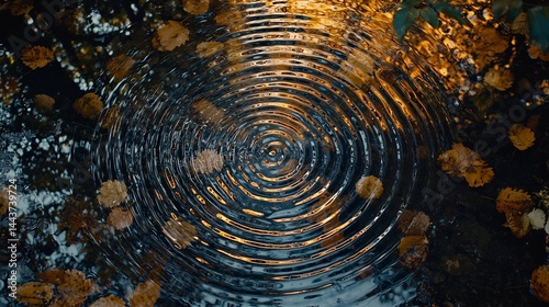 Drone shot of frozen pond perfectly concentric circles ice soft lighting minimizes shadows and brings out the natural symmetry of the patterns with clear contrasts enhanced by the polarizing filter