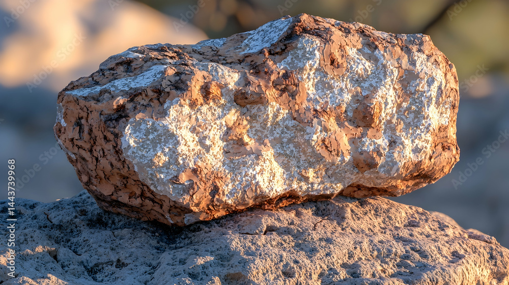 Fototapeta premium Weathered rock formation at sunset, desert landscape background, geology texture