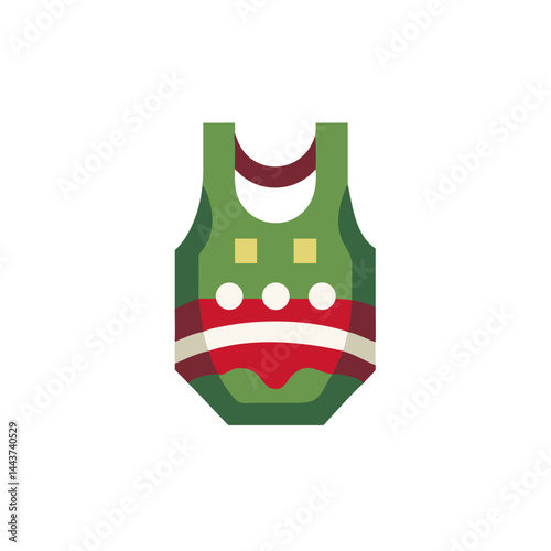 Cute baby vest in festive green and red colors with playful design, copy space