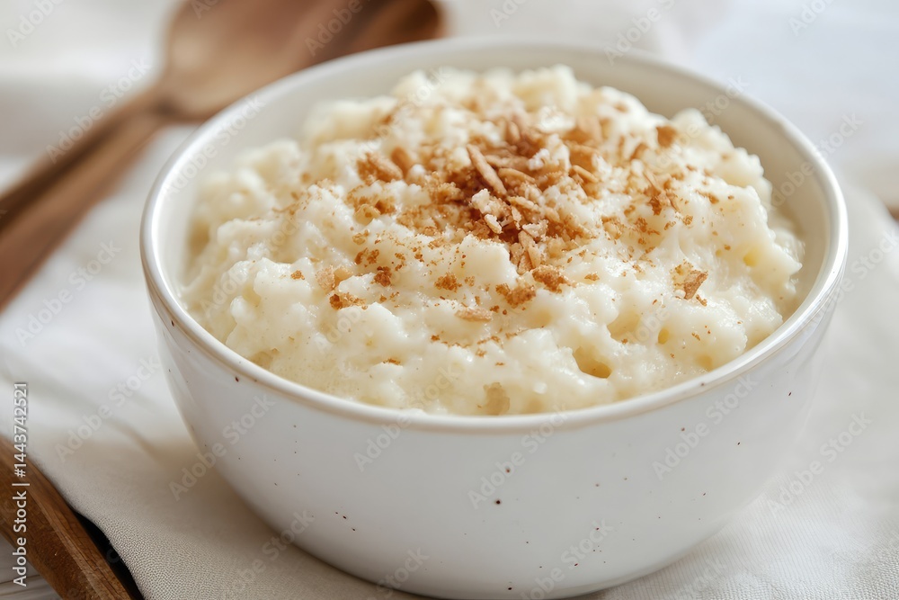 Rice pudding, isolated on a plate. AI generated illustration. Rice pudding, isolated on a plate. AI generated illustration.