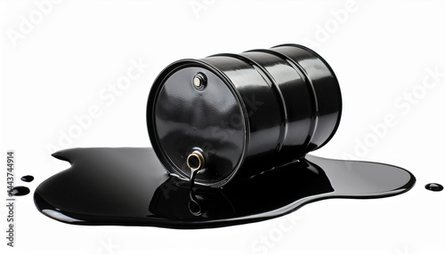 black oil barrel with spilled liquid isolated on transparent cutout background