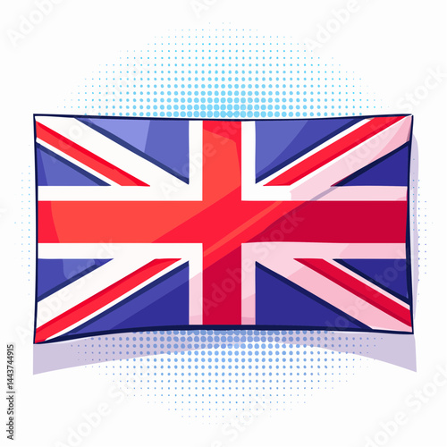 A vibrant design of the Union Jack flag accompanied by dynamic, sunburst-style red and blue beams evoking energy and vitality