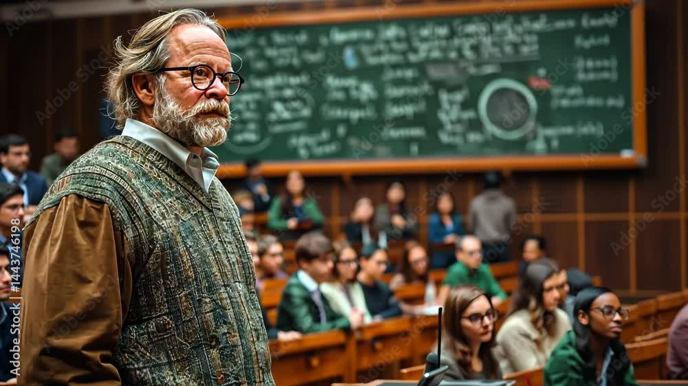 Professor engages students in dynamic classroom discussion at university during fall semester