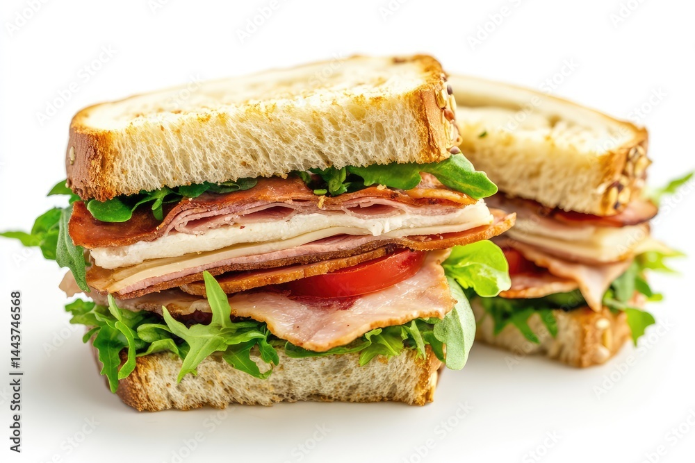 Sandwich, white background. AI generated illustration. Sandwich, white background. AI generated illustration.