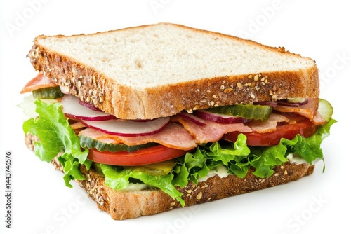 Sandwich, white background. AI generated illustration.