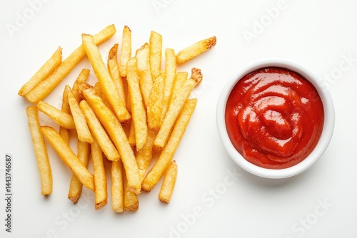 Sauce and fries, white background. AI generated illustration.