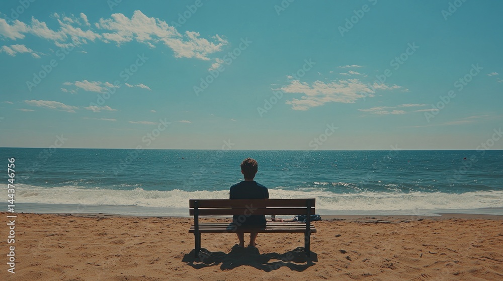 Alone on the beach, contemplating the vast ocean Alone on the beach, contemplating the vast ocean