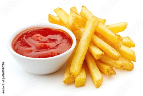 Sauce and fries, white background. AI generated illustration.