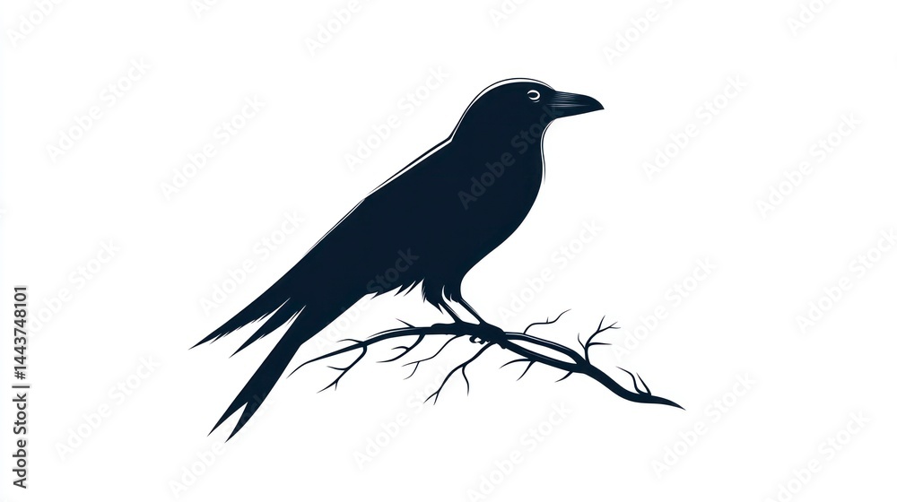Fototapeta premium Silhouette of a Bird Perched on a Branch Minimalist Design for Nature and Wildlife Themes