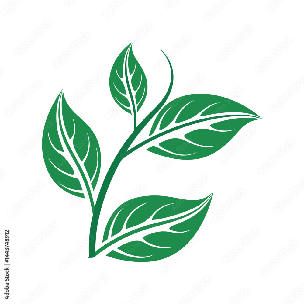 Naklejka premium Minimalist Green Leaf Branch Illustration – Eco Nature Concept Design.