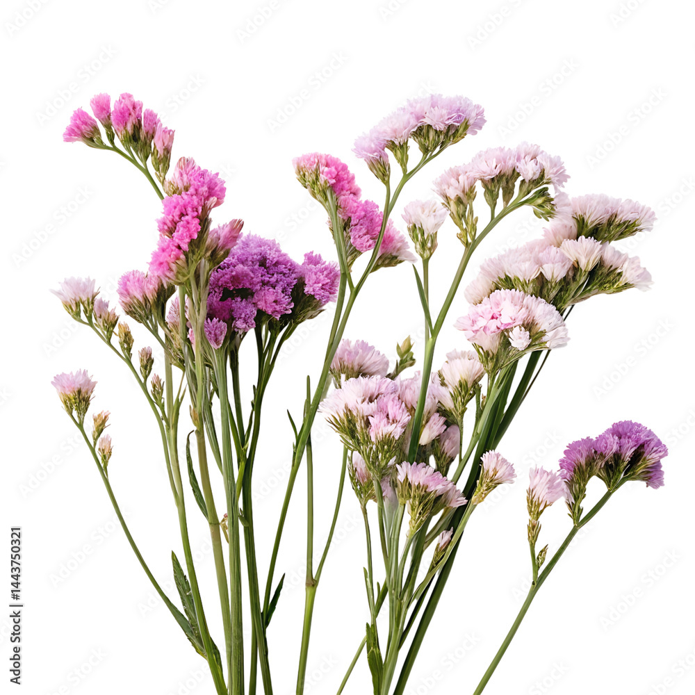 Obraz premium statice flower in Transparent Background Beautiful bouquet of statice flowers in various shades of purple and pink on Transparent Background