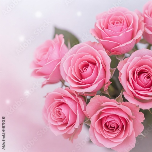 bouquet of pink roses on a white bokeh background