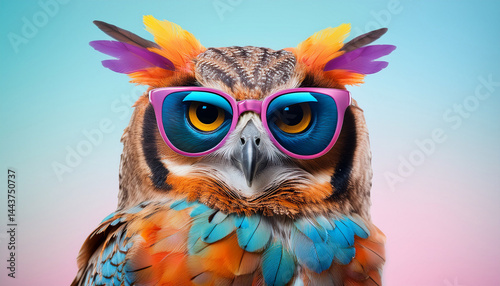 cartoon colorful owl with sunglasses on isolated background created with generative ai