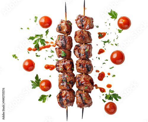 Grilling delicious meat kebabs bbq food summer isolated on transparent background