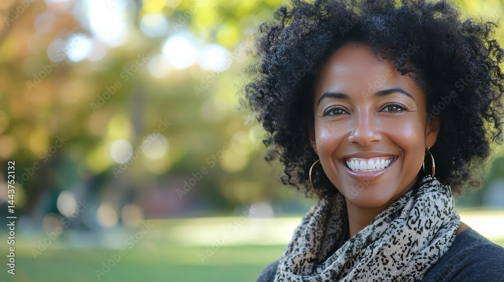 Smiling woman's happy park portrait.