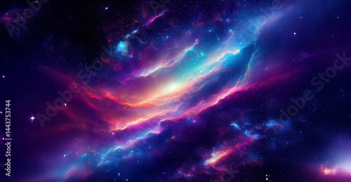 輝く星雲と星々が広がる深宇宙の眺め