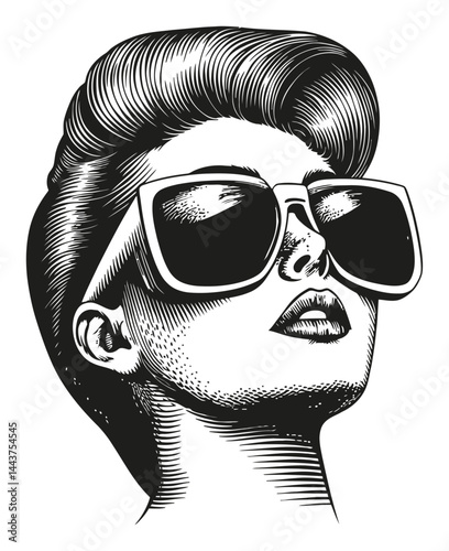 Vintage Hand-Drawn Illustration of a Stylish Woman with Sunglasses