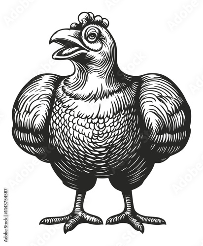 Vintage Hand-Drawn Engraving of a Detailed Chicken Illustration
