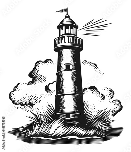 Vintage Engraving of a Hand-Drawn Lighthouse Illustration