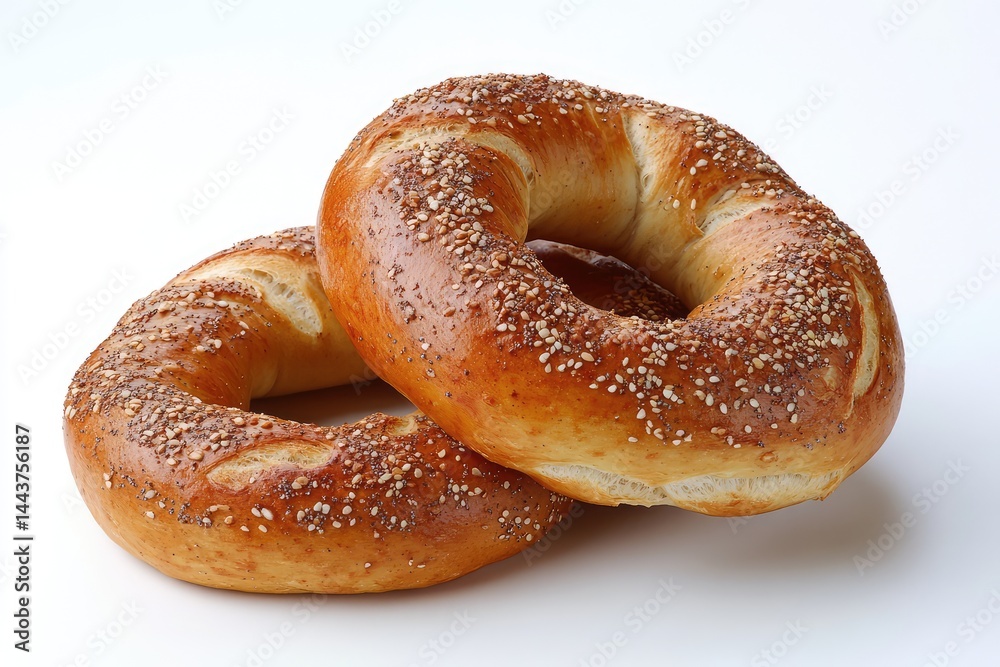 Simit, white background. AI generated illustration. Simit, white background. AI generated illustration.