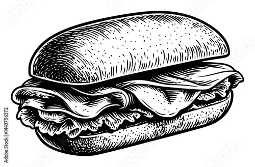 Detailed Hand-Drawn Engraving of a Delicious Sandwich Illustration