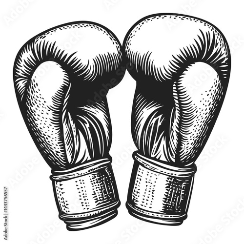 Hand-Drawn Engraving of Boxing Gloves in Vintage Illustration Style