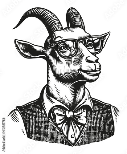 Stylish Goat Illustration with Glasses and Formal Attire