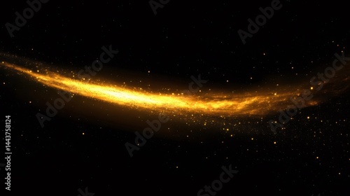 黒背景に輝く金色の流線型光のエフェクト 抽象的な粒子が輝き 宇宙的でエレガントなデザイン