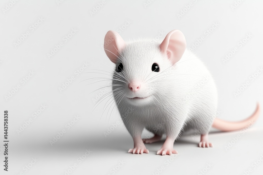 Cute white mouse, front view, studio shot Cute white mouse, front view, studio shot