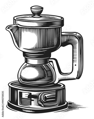 Vintage Hand-Drawn Engraving of a Classic Coffee Pot Illustration