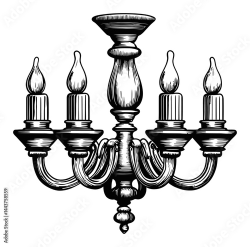 Intricate Hand-Drawn Engraving of a Classic Chandelier Design