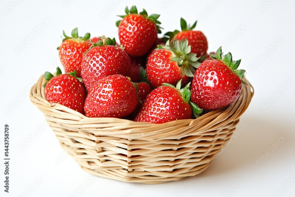Strawberries in basket, white background. AI generated illustration. Strawberries in basket, white background. AI generated illustration.