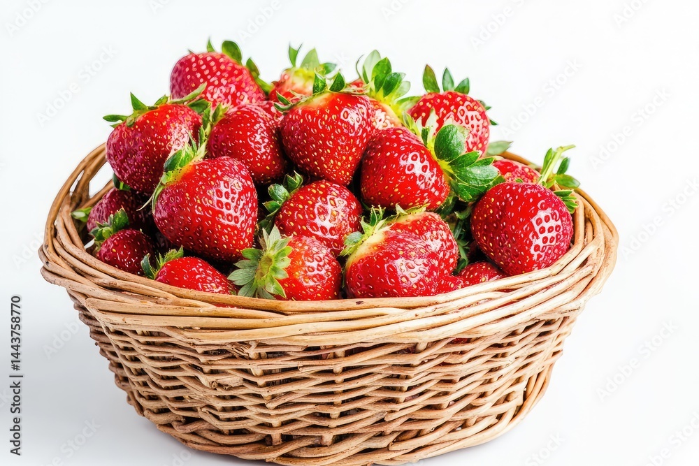 Strawberries in basket, white background. AI generated illustration. Strawberries in basket, white background. AI generated illustration.