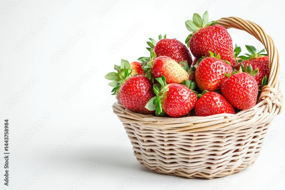 Strawberries in basket, white background. AI generated illustration. Strawberries in basket, white background. AI generated illustration.