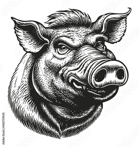 Wallpaper Mural Detailed Hand-Drawn Engraving Illustration of a Pig's Head Torontodigital.ca