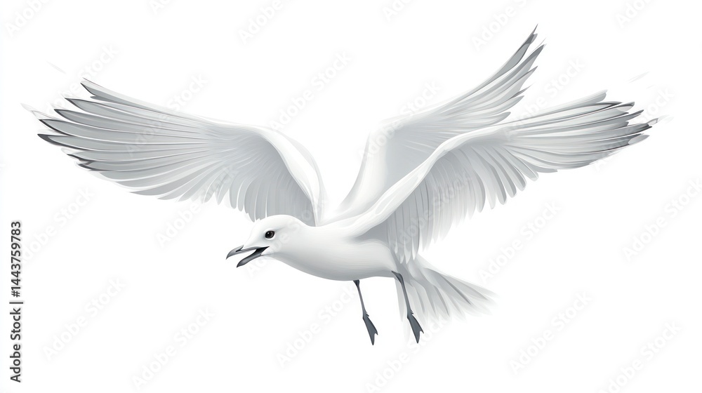 Fototapeta premium Soaring White Bird in Flight with Detailed Feathers and Open Wings Perfect for Nature Wildlif