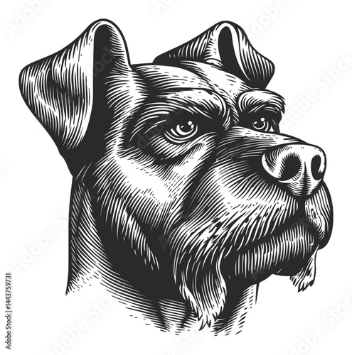 Hand Drawn Engraving of a Majestic Dog Portrait Illustration
