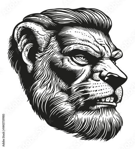 Detailed Hand-Drawn Engraving of a Lion Face Illustration