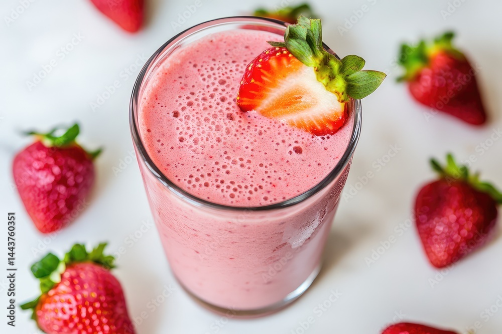 Strawberry smoothie, white background. AI generated illustration. Strawberry smoothie, white background. AI generated illustration.