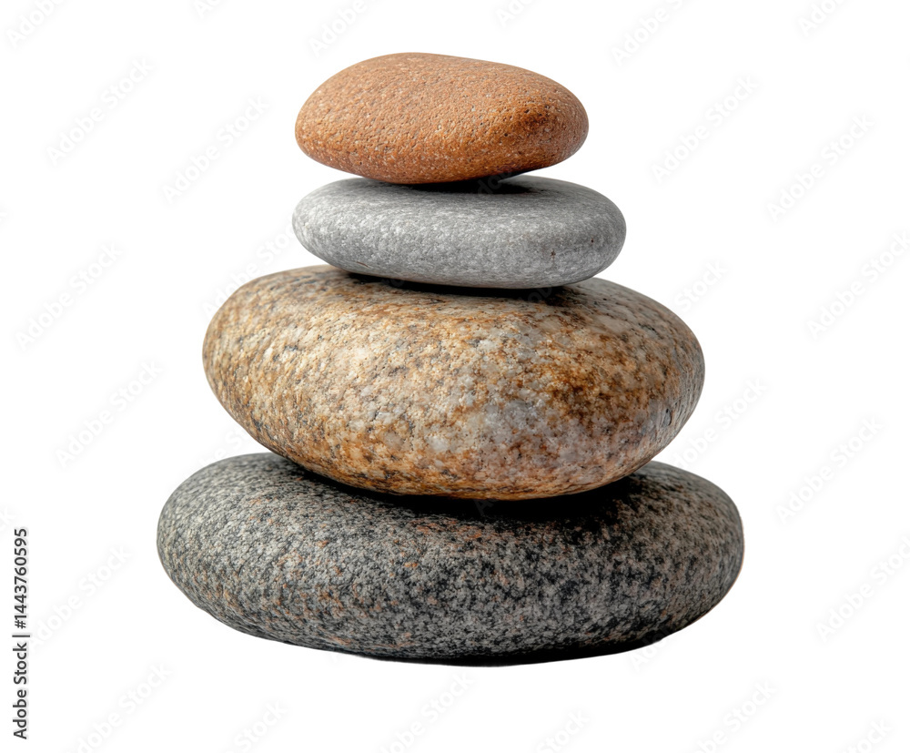 Stacked stones symbolizing balance and serenity in nature isolated on transparent background Stacked stones symbolizing balance and serenity in nature isolated on transparent background