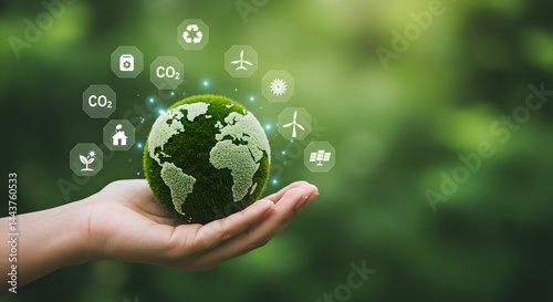 Fototapeta Naklejka Na Ścianę i Meble -  Sustainable earth day concept green energy and environmental conservation for future generation